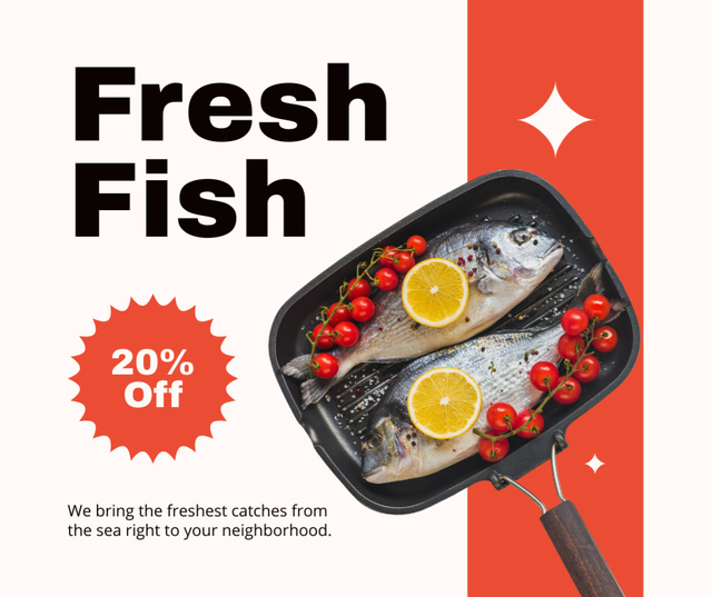 Offer of Fresh Fish with Lemon and Tomatoes Facebook Modelo de Design