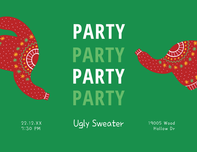 Ugly Sweater Party Announcement Invitation 13.9x10.7cm Horizontal Design Template