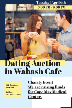 Ad of Dating Auction with Couple Drinking Coffee Pinterest Design Template