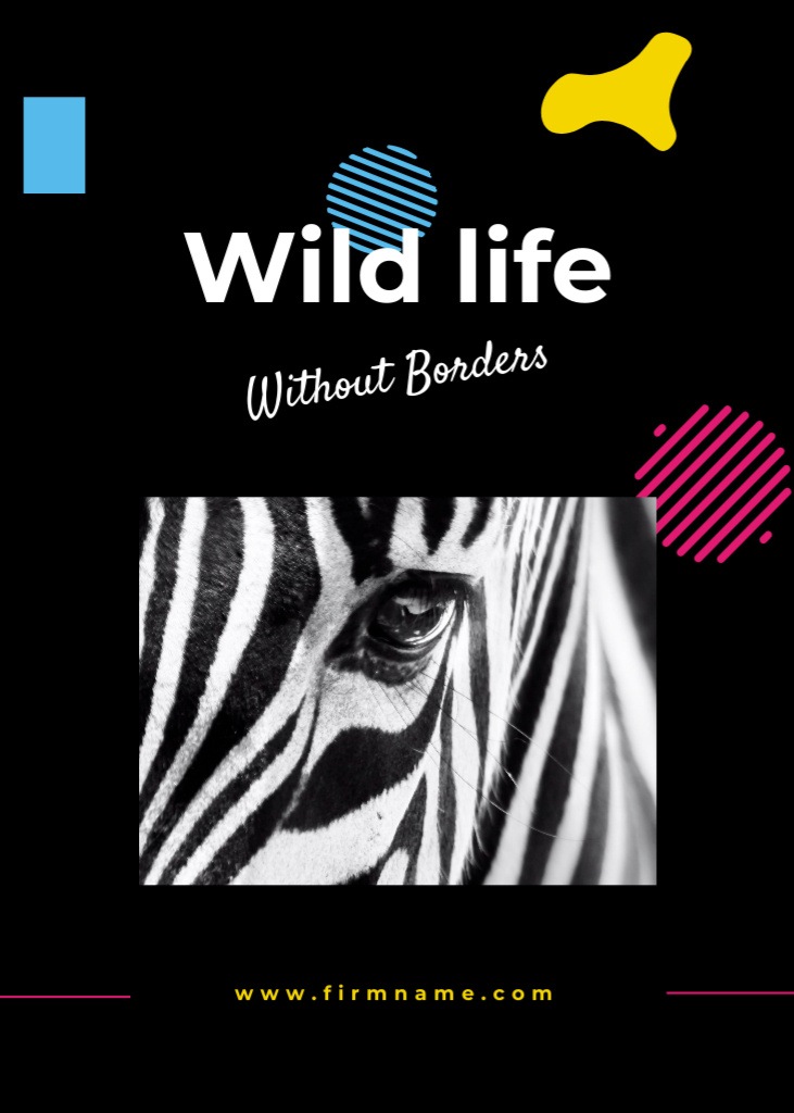 Wild Zebra And Wildlife In Black with Doodles Postcard 5x7in Vertical Design Template