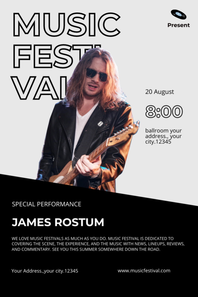 Music Festival Announcement with Rock Musician Flyer 4x6in Design Template