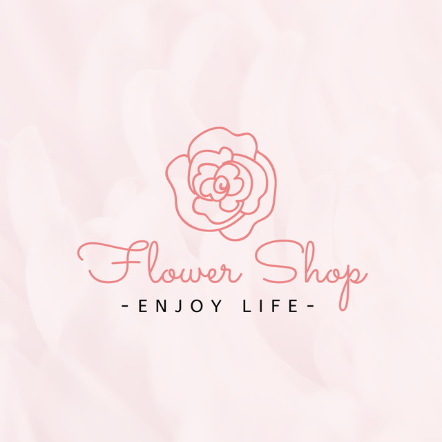 Cute Little Pink Rose for Flower Shop Logo Design Template