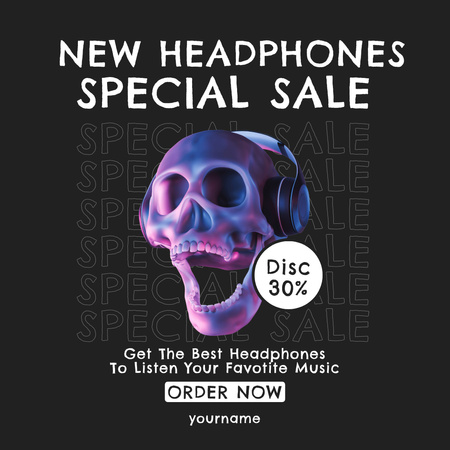 Modèle de visuel Annonce de vente spéciale d'écouteurs - Instagram AD