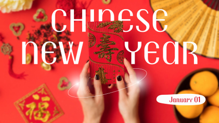Chinese New Year Greetings with Gift Box Image FB event cover Design Template