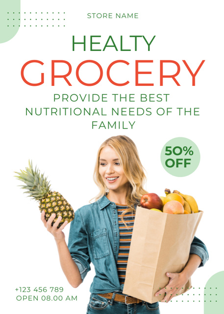 Healthy Groceries With Pineapple Discount Flayer Design Template