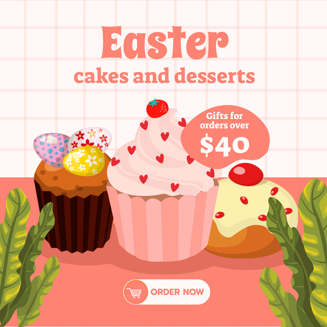 Easter Cakes and Desserts Special Offer with Discount Instagram Tasarım Şablonu