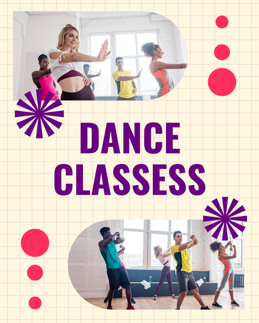Dance Classes Invitation with People in Studio Instagram Post Verticalデザインテンプレート