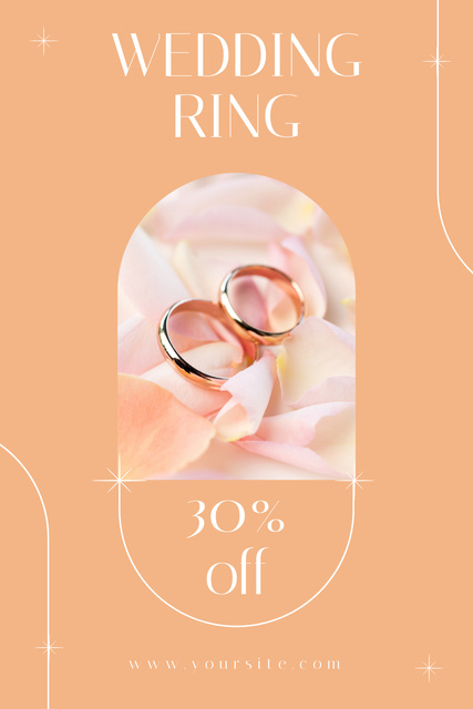Jewellery Store Ad with Wedding Rings on Rose Petals Pinterestデザインテンプレート