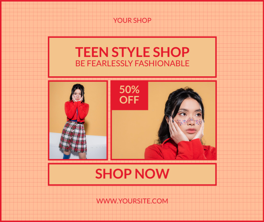 Ontwerpsjabloon van Facebook van Fashionable Clothes In Shop For Teens