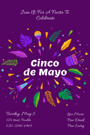 Cinco de Mayo Celebration Announcement  Invitation 6x9in Design Template