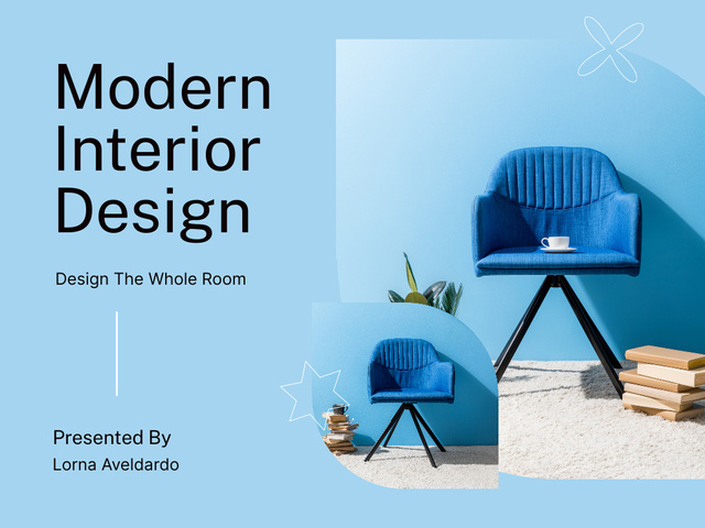 Modern Interior Design Service Blue Presentation Modelo de Design