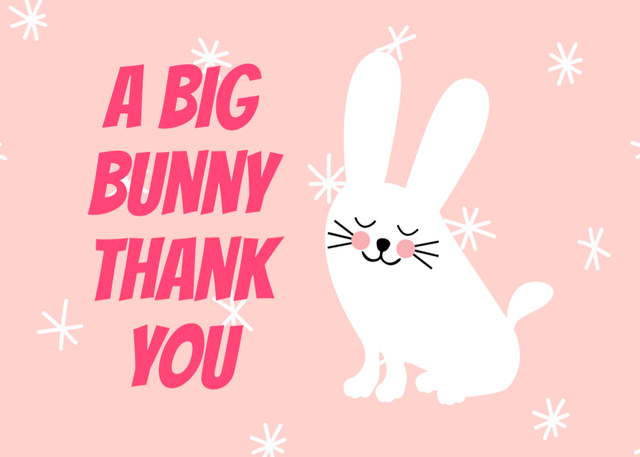 Cute Bunny with Thankful Phrase on Pink Postcard 5x7in Design Template