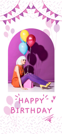 Modèle de visuel Fille d'anniversaire avec des ballons sur violet - Snapchat Moment Filter