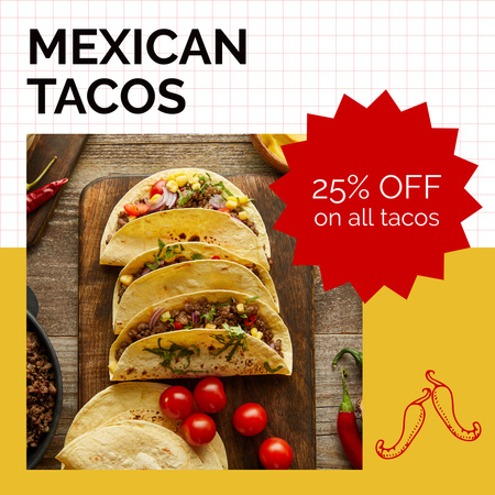 Ontwerpsjabloon van Instagram van mexicaanse tacos-reclame