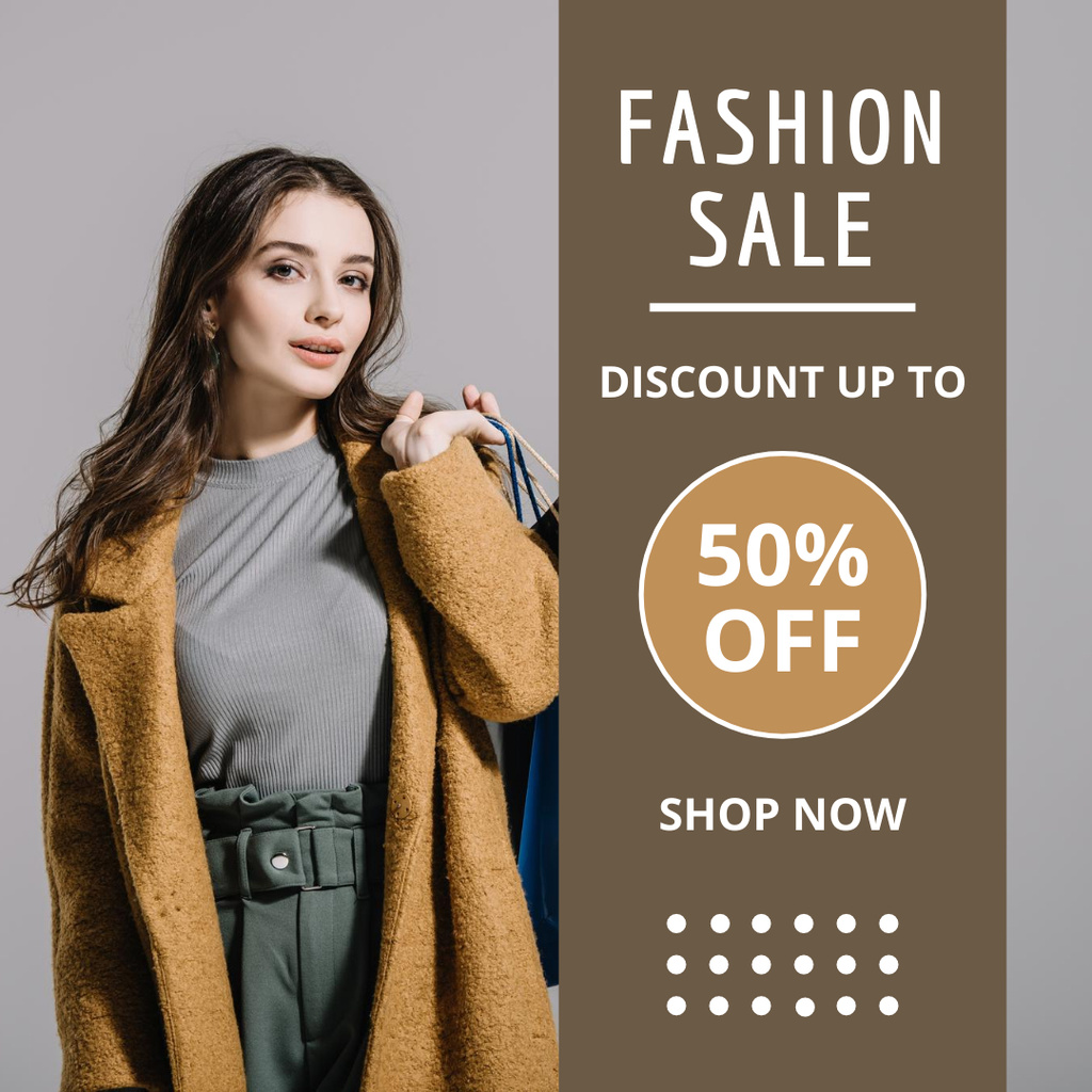 Fashion Sale with Woman in Coat Instagramデザインテンプレート