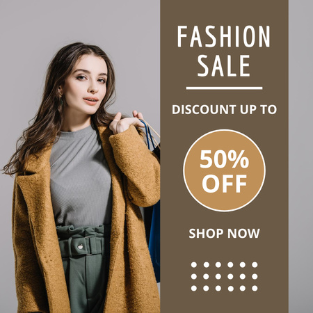 Modèle de visuel Fashion Sale with Woman in Coat - Instagram