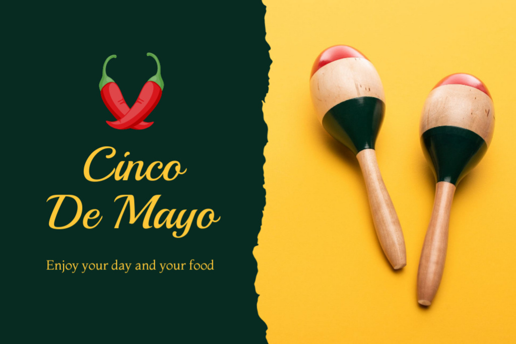 Cinco de Mayo Greeting With Chili Postcard 4x6in Design Template
