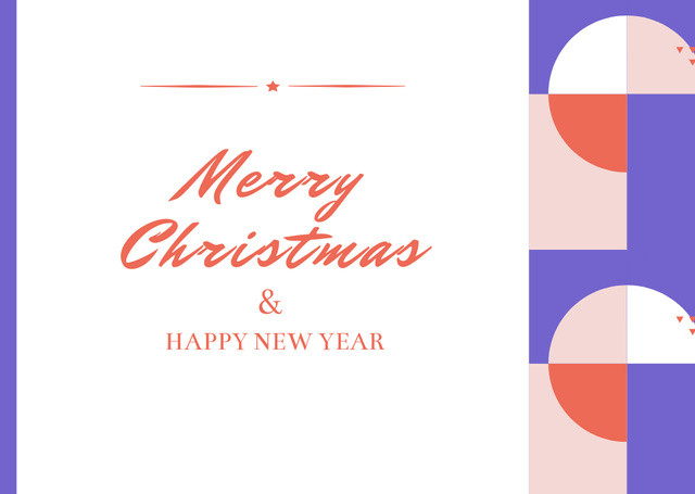 Christmas and New Year Greetings with Blue Geometrical Pattern Postcard Design Template