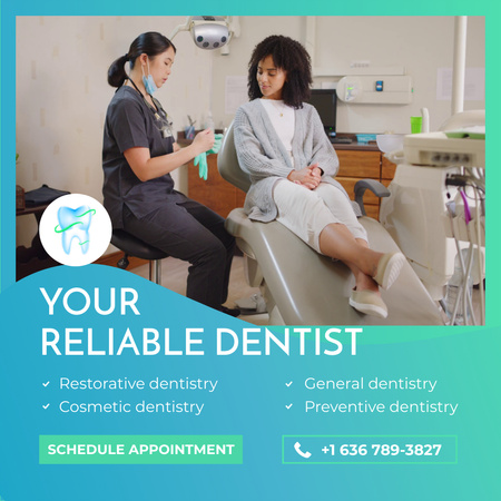 Dentista confiável com vários serviços oferecidos Animated Post Modelo de Design