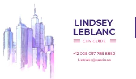 Plantilla de diseño de City Guide Ad with Skyscrapers in Blue Business card 