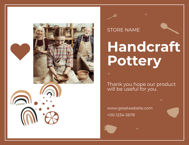 Thanking Notice from Pottery Workshop Thank You Card 5.5x4in Horizontal Šablona návrhu