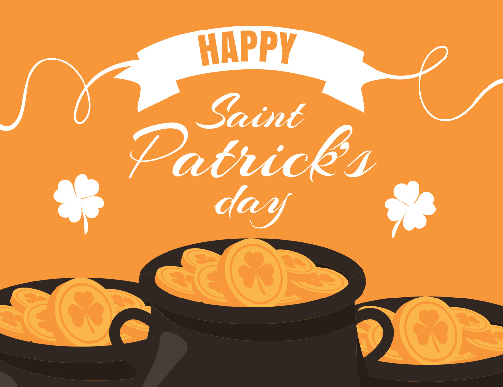 Patrick's Day Wishes of Luck and Fortune on Orange Thank You Card 5.5x4in Horizontal Πρότυπο σχεδίασης