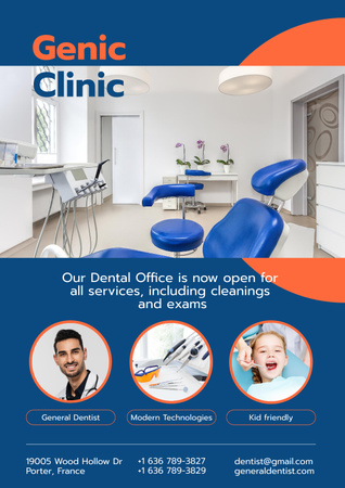 Consultório de dentista bem equipado e oferta de serviços Poster Modelo de Design