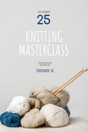 Plantilla de diseño de Knitting Masterclass Invitation with Wool Yarn Skeins Pinterest 