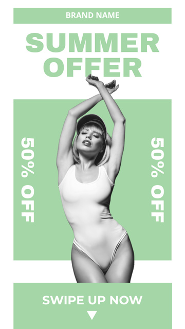 Stylish Swimwear Sale Offer on Green Instagram Story Πρότυπο σχεδίασης
