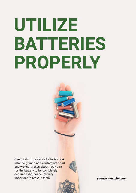 Utilization Guide with Hand Holding Batteries Poster Design Template