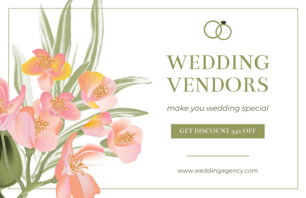 Discount on Wedding Vendor Services with Illustration of Wildflowers Thank You Card 5.5x8.5in Design Template