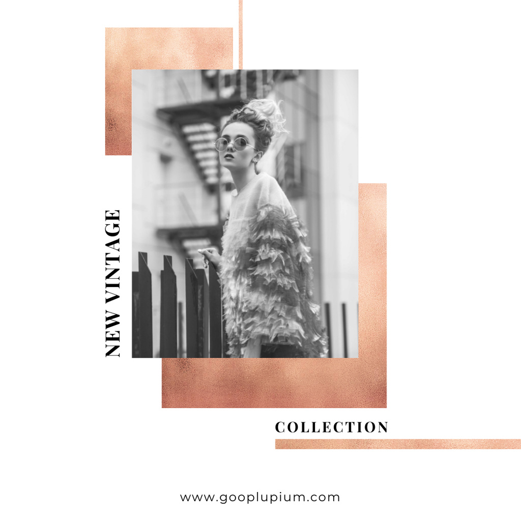 Designvorlage New Vintage Collection Sale with Stylish Girl für Instagram