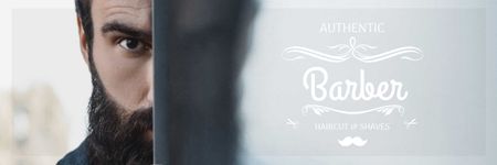 Barbershop Ad with Man with Beard and Mustache Email headerデザインテンプレート