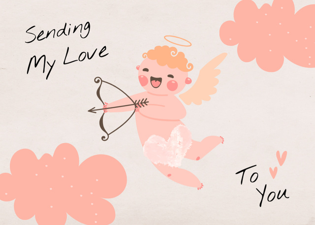 Valentine's Day Cheers With Illustrated Cupid Postcard 5x7in tervezősablon