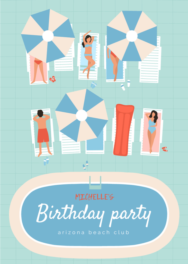 Birthday Party Announcement with Sunbathing People Invitation Modelo de Design