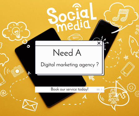 Template di design Servizi di agenzia di marketing digitale con icone dei social media Facebook