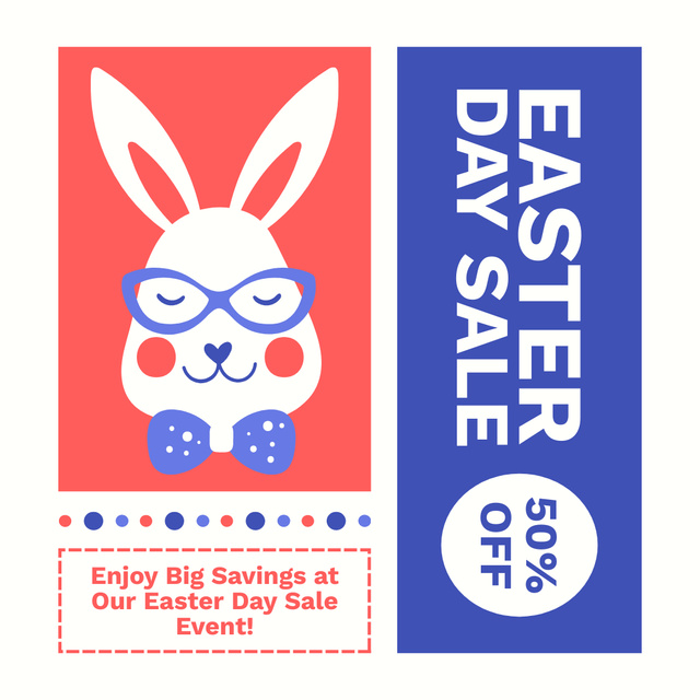 Easter Day Sale Ad with Cute Bunny in Glasses Instagram Πρότυπο σχεδίασης