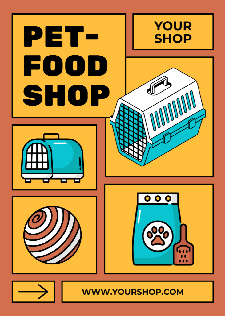 Food and Accessories in Pet Shop Flayer Modelo de Design