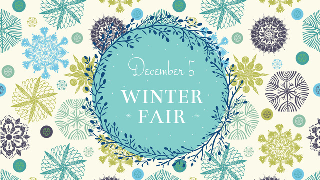 Winter Fair Announcement with Snowflakes FB event cover Design Template