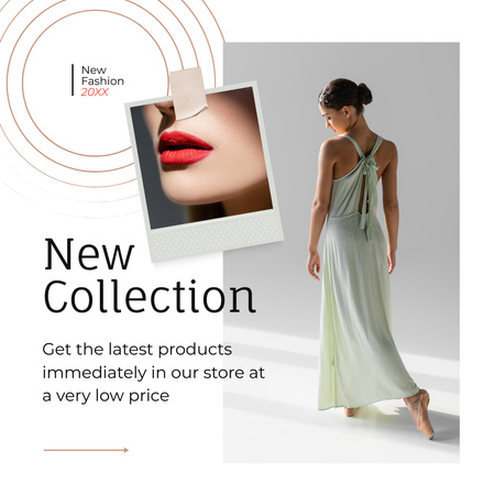 Designvorlage Neue Kollektion Kleidungsverkaufsangebot mit stilvoller Frau für Instagram