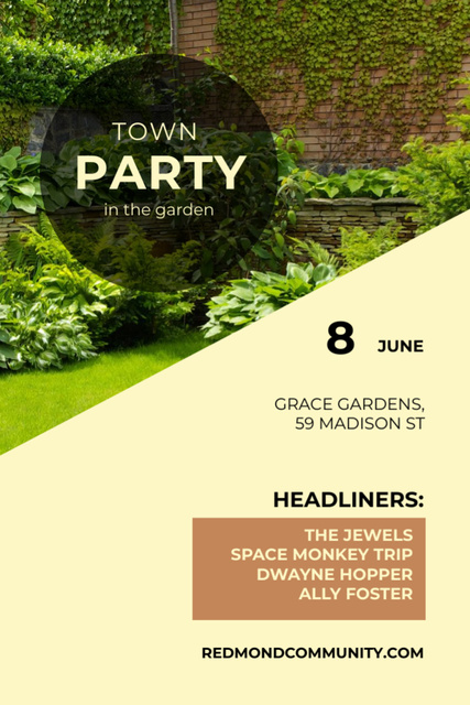 Town Party Event in Garden with Backyard Flyer 4x6in Design Template