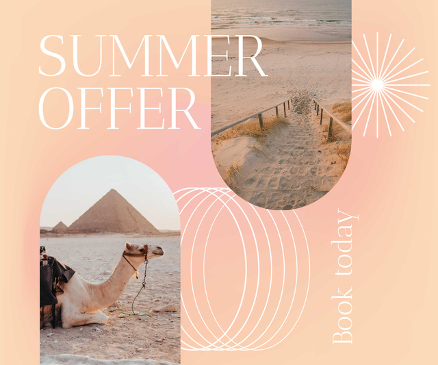 Summer Travel Offer with Camel on Beach Large Rectangle Tasarım Şablonu