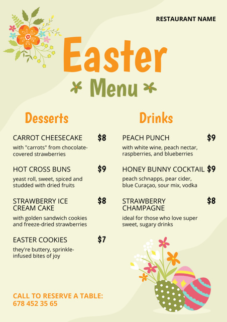 Easter Desserts Offer with Painted Eggs Menu Design Template