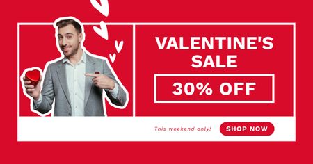 Valentine's Day Sale Announcement with Young Attractive Man Facebook AD Design Template