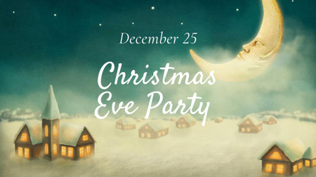 Christmas Eve Party with Cozy Village FB event cover Design Template