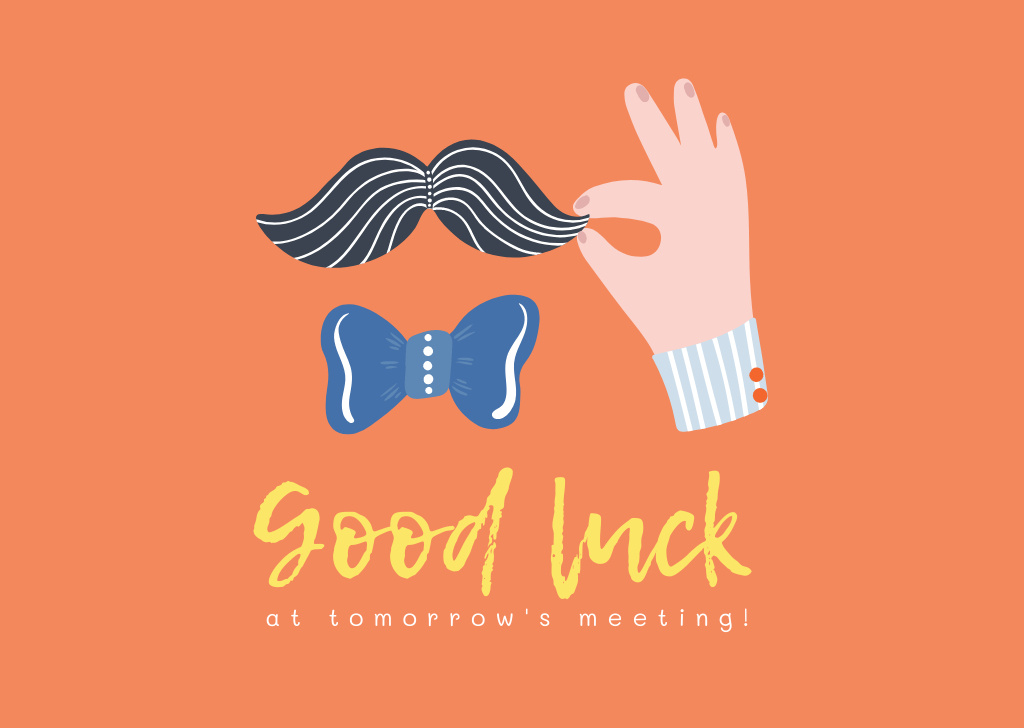 Template di design Good Luck with Mustache and Bow Tie Card