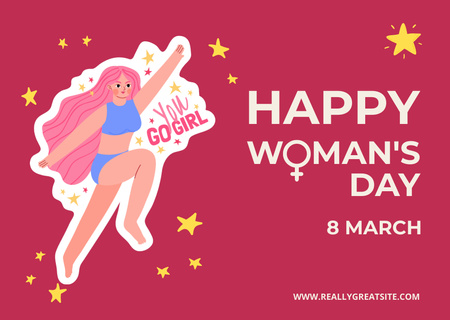 International Women's Day Greeting with Cute Inspiration Card Tasarım Şablonu