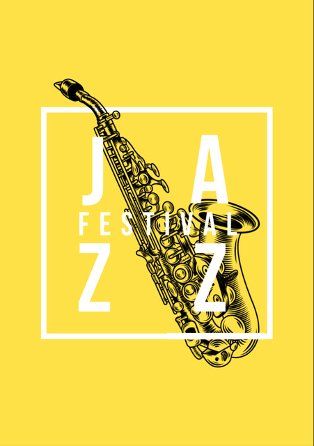 Jazz Festival Announcement with Saxophone on Yellow Flyer A7 Πρότυπο σχεδίασης