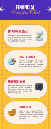 Financial Freedom Tips with Diagrams Infographicデザインテンプレート