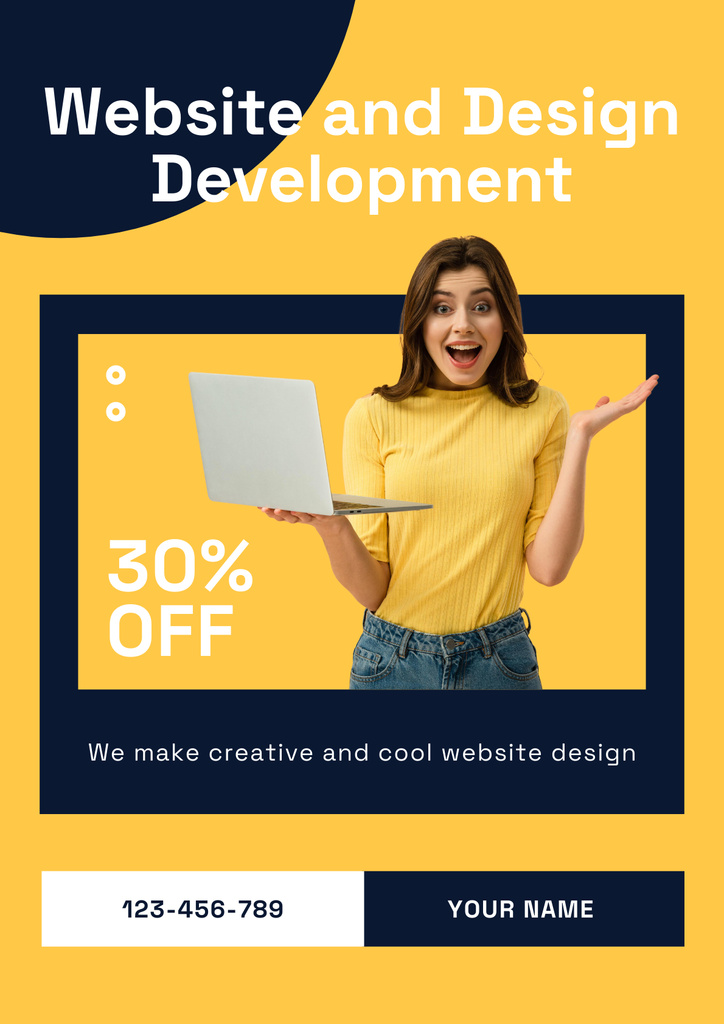 Ontwerpsjabloon van Poster van Discount on Website and Design Development Course on Yellow